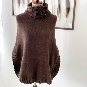 Brown Poncho Sweater Sleeveless Turtleneck S/M